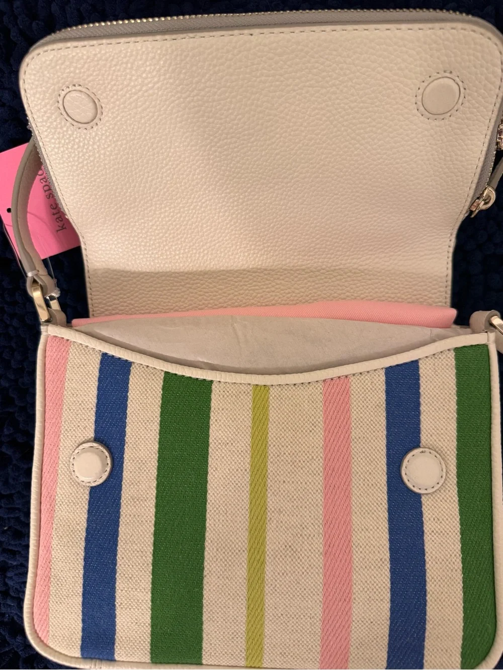$278 Kate Spade New York Cream Crossbody with Multicolor Stripe Canvas
